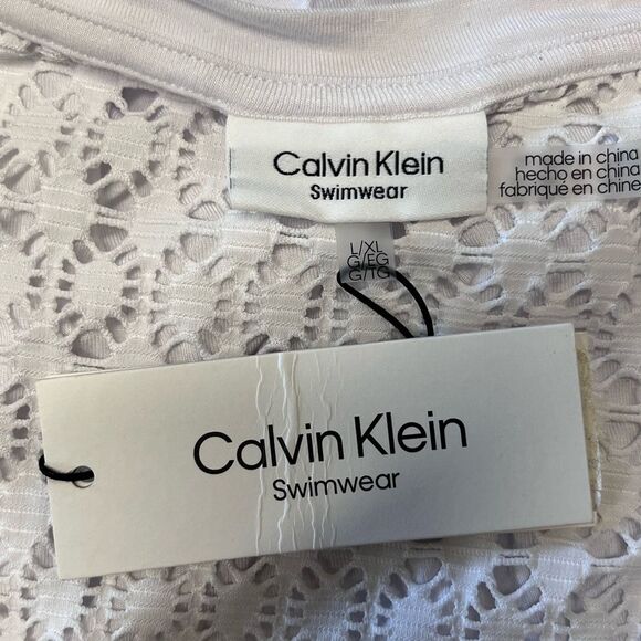 NWT Calvin Klein | Crochet Shoulder Tunic Cover Up Color White Size L/XL - Picture 10 of 14